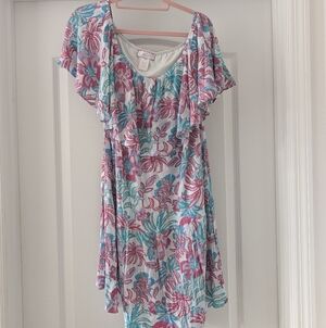 Women's Off The Shoulder Floral Ruffle Dress in Pink and Blue
